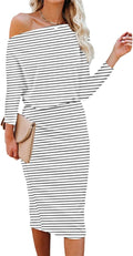 Ezbelle Womens Off the Shoulder 3/4 Sleeve Batwing Midi Dress