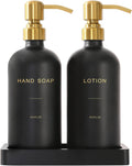 Soap Dispenser Bathroom Set Black and Gold - Stylish Countertop Pair