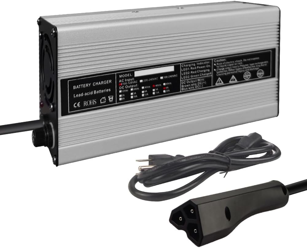Abakoo 48V 6A Golf Cart Charger | Fast Charging for Ez-Go EZgo TXT & RXV | 3-Prong Plug