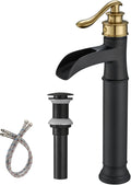 Waterfall Vessel Sink Faucet Black and Gold - Tall Single Handle
