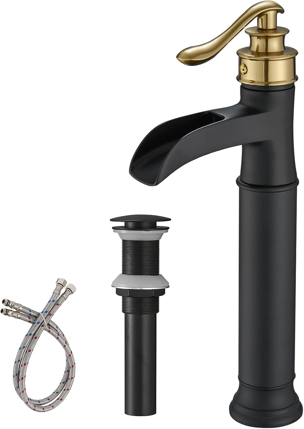 BWE Waterfall Vessel Sink Faucet in Black and Gold Finish