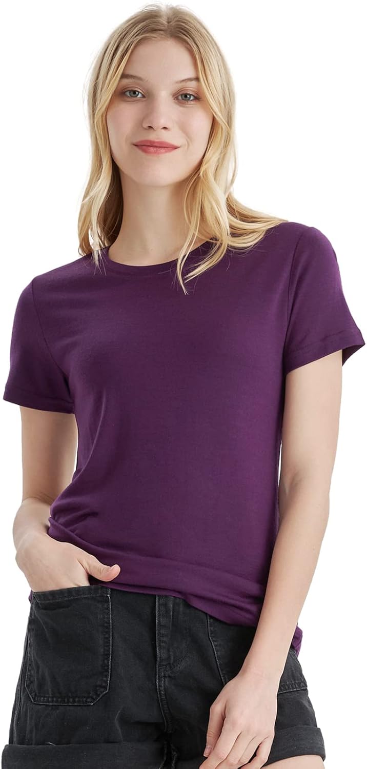 Merino Wool T Shirts for Women - Odor Resistant Crew Neck Tops