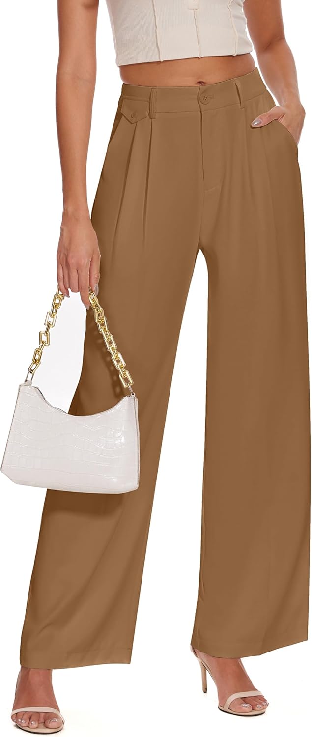 FUNYYZO Women's Loose Pleated Front Long Pants for Casual Style