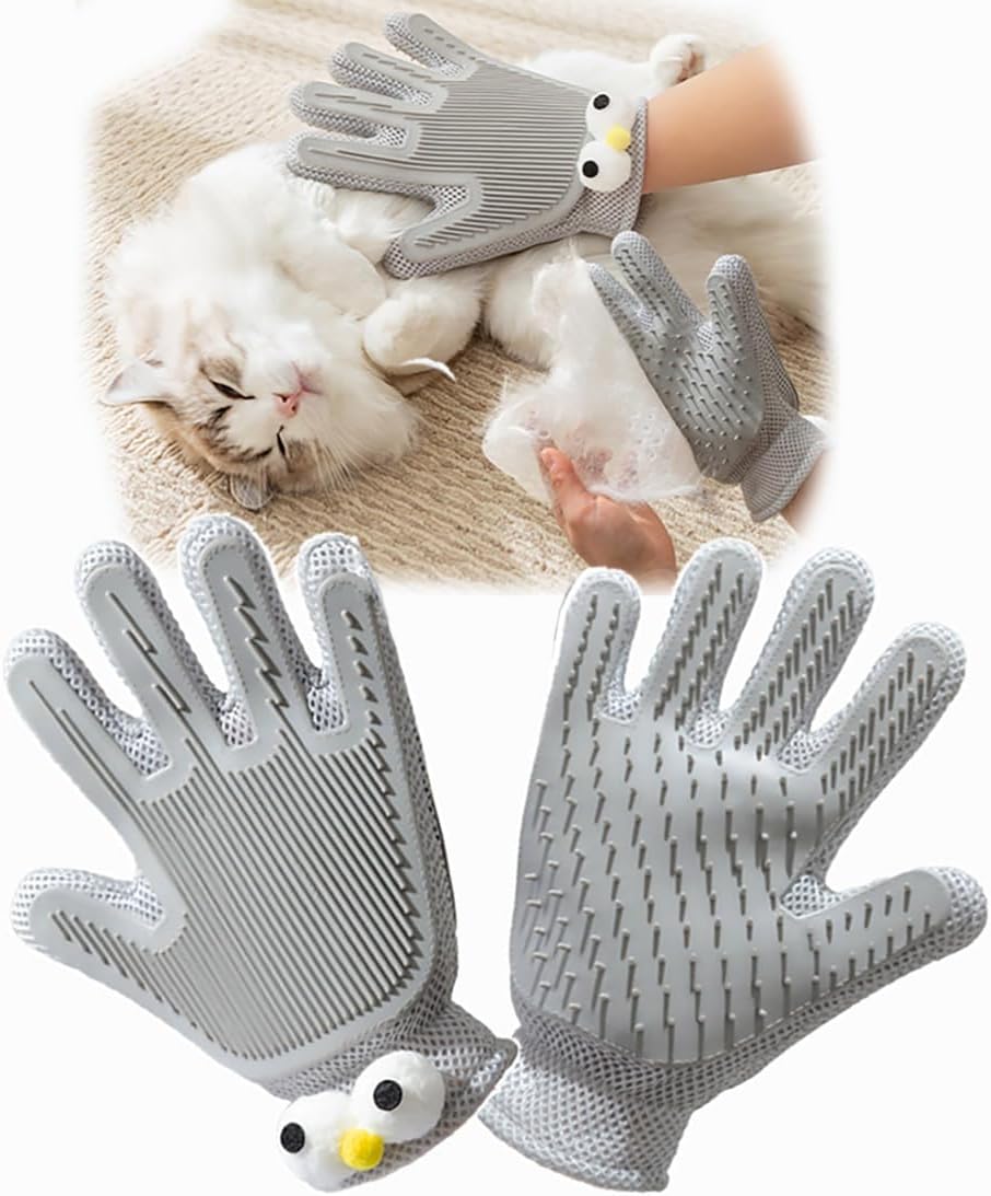 Pet Grooming Glove - Shedding Brush & Fur Remover - 2in1 Cleaning Mitt - Cool Lemon