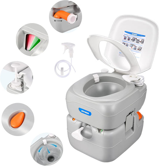 Kohree Portable RV Toilet: 5.8 Gal Waste Tank, Leak-Proof & Indicator - Ideal for Travel