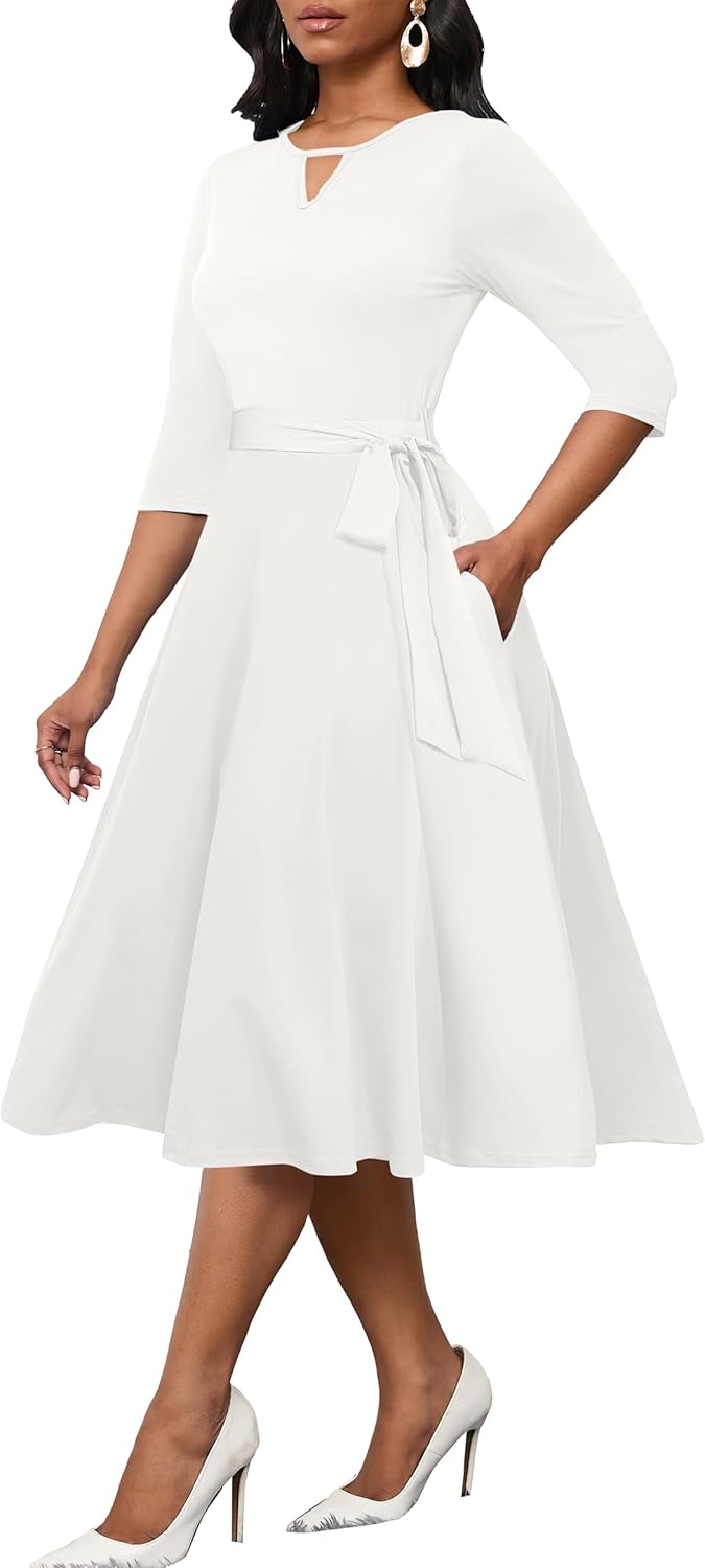 CLOCOR Midi Dresses for Women Casual A-Line Fit and Flare Dress