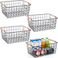 Wire Baskets with Wooden Handles - Set of 4 for Kitchen & Home