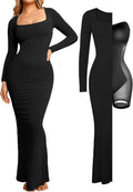 Popilush Long Sleeve Maxi Dress with Built-in Shapewear