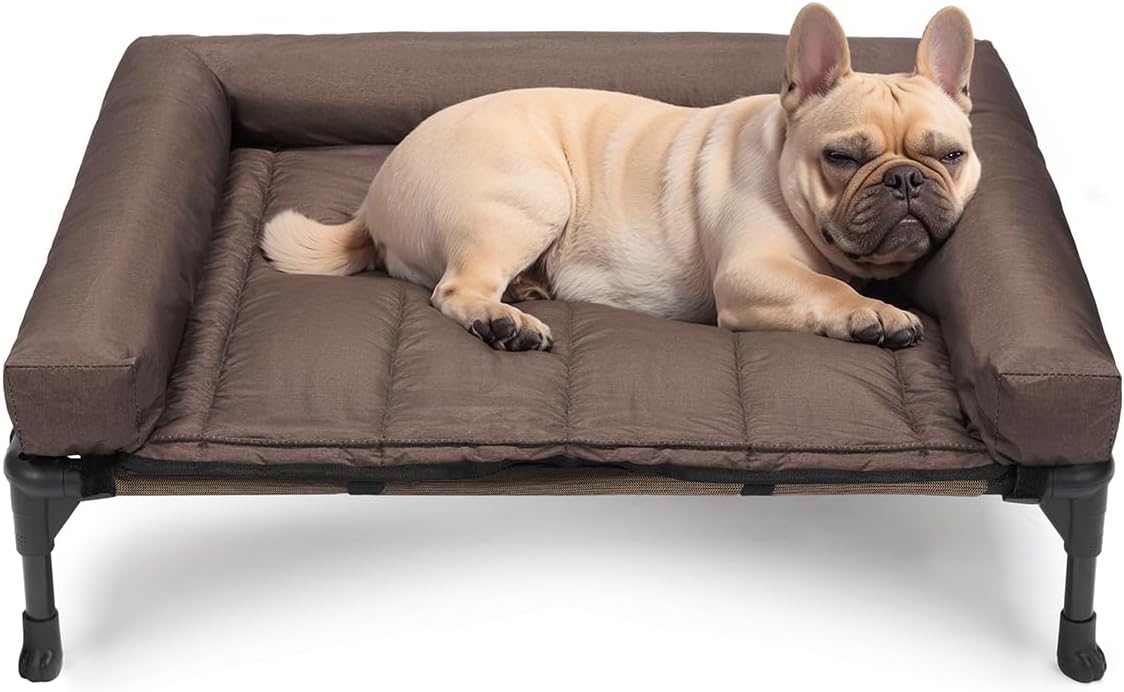 Cooling Elevated Dog Bed with Removable Waterproof Bolster Cushion