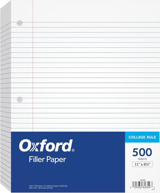 Oxford Loose Leaf Paper: College Rule, 3-Hole Punched, 500 Sheets