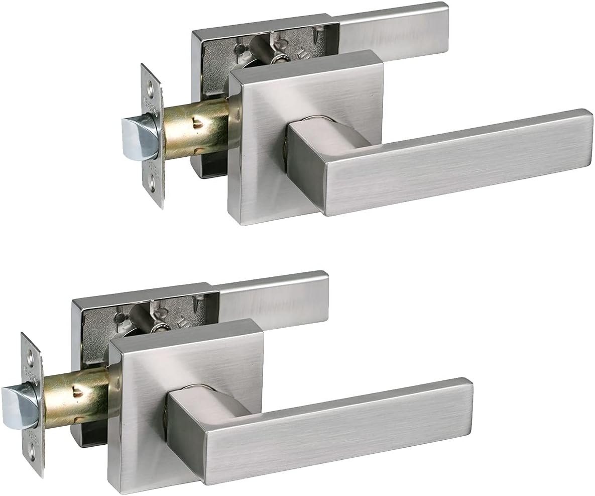NEWBANG Hall/Closet Lever Handle Lock in Satin Nickel Finish
