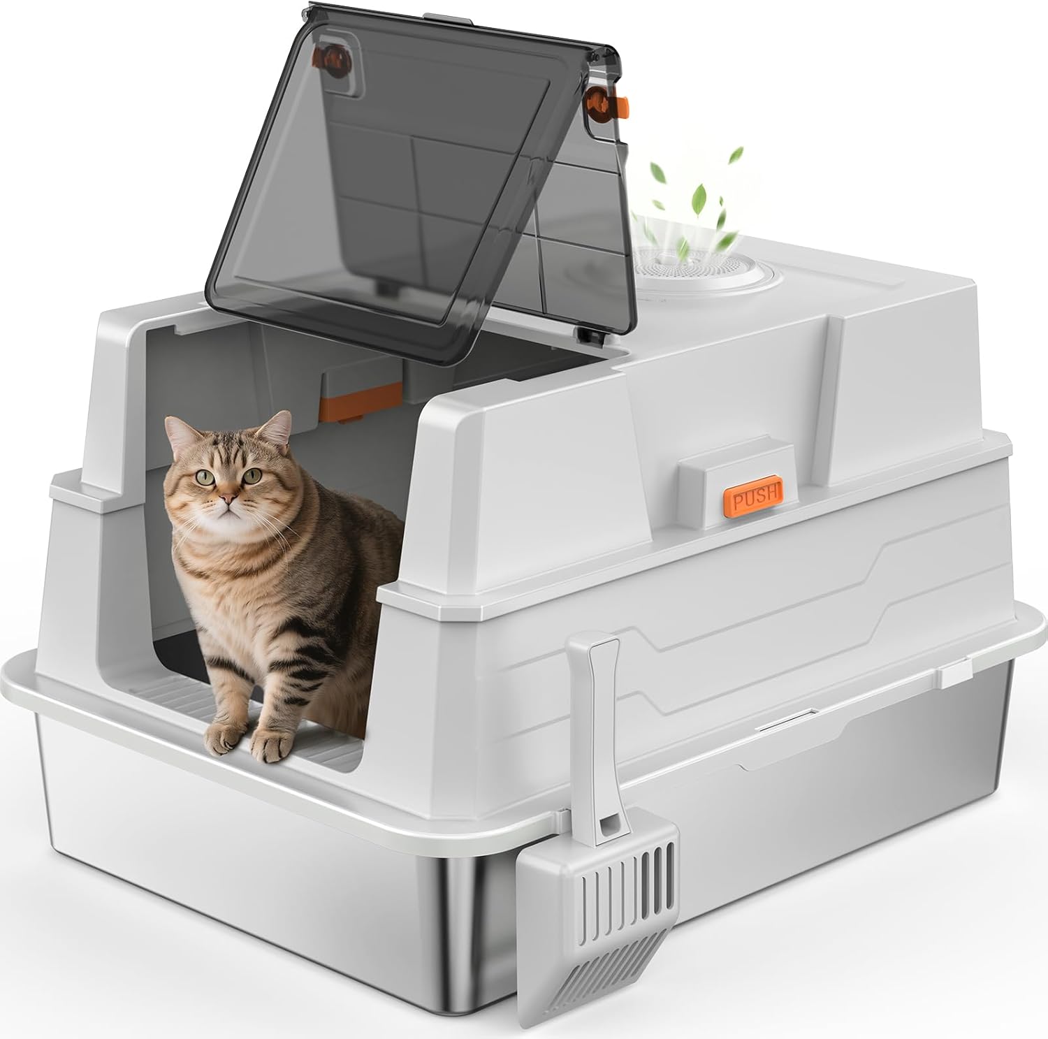 Extra Large Enclosed Stainless Steel Cat Litter Box for Cats