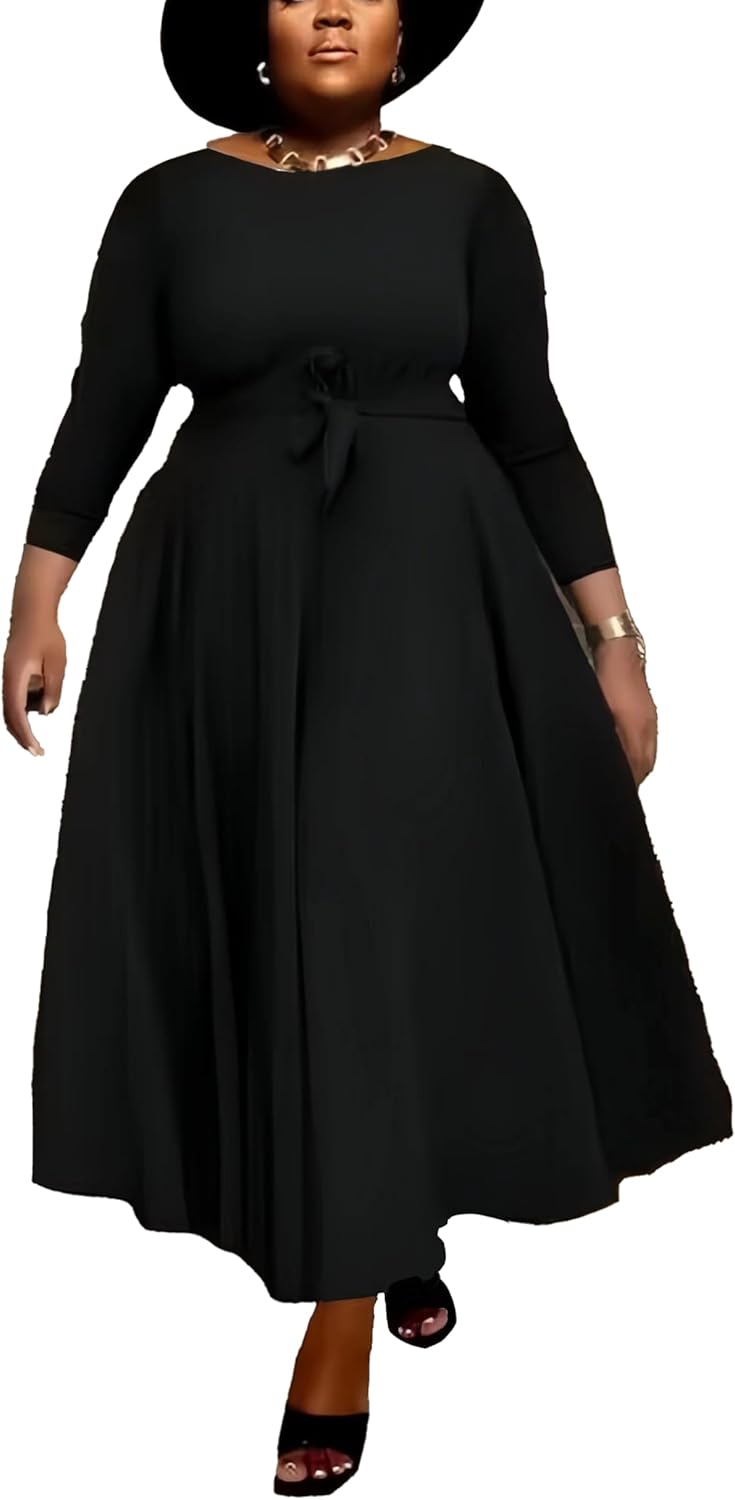 Women Plus Size A Line Maxi Dress with Pockets for Elegance