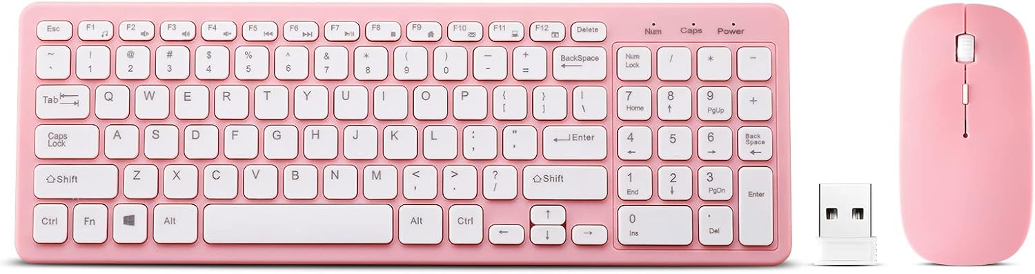 Guiheng Pink Wireless Keyboard & Mouse Combo - Ultra-Thin, Quiet, Sleek Design