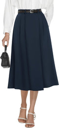 Women's High Waisted Midi Skirt Pleated A-Line - Work to Weekend