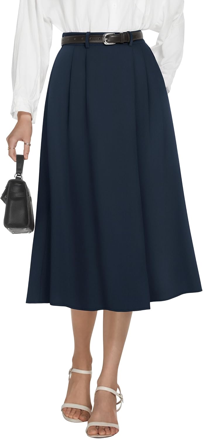 Women's High Waisted Midi Skirt for Business Casual Style