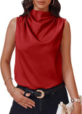 Women's Cicy Bell Satin Tank Top with Mock Neck for Office Style