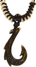 Hawaiian Resin Fish Hook Necklace with Koa Wood Bead - Adjustable
