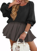 Cicy Bell Womens Oversized Ruffle Puff Sleeve Knit Sweater - Cozy Fit