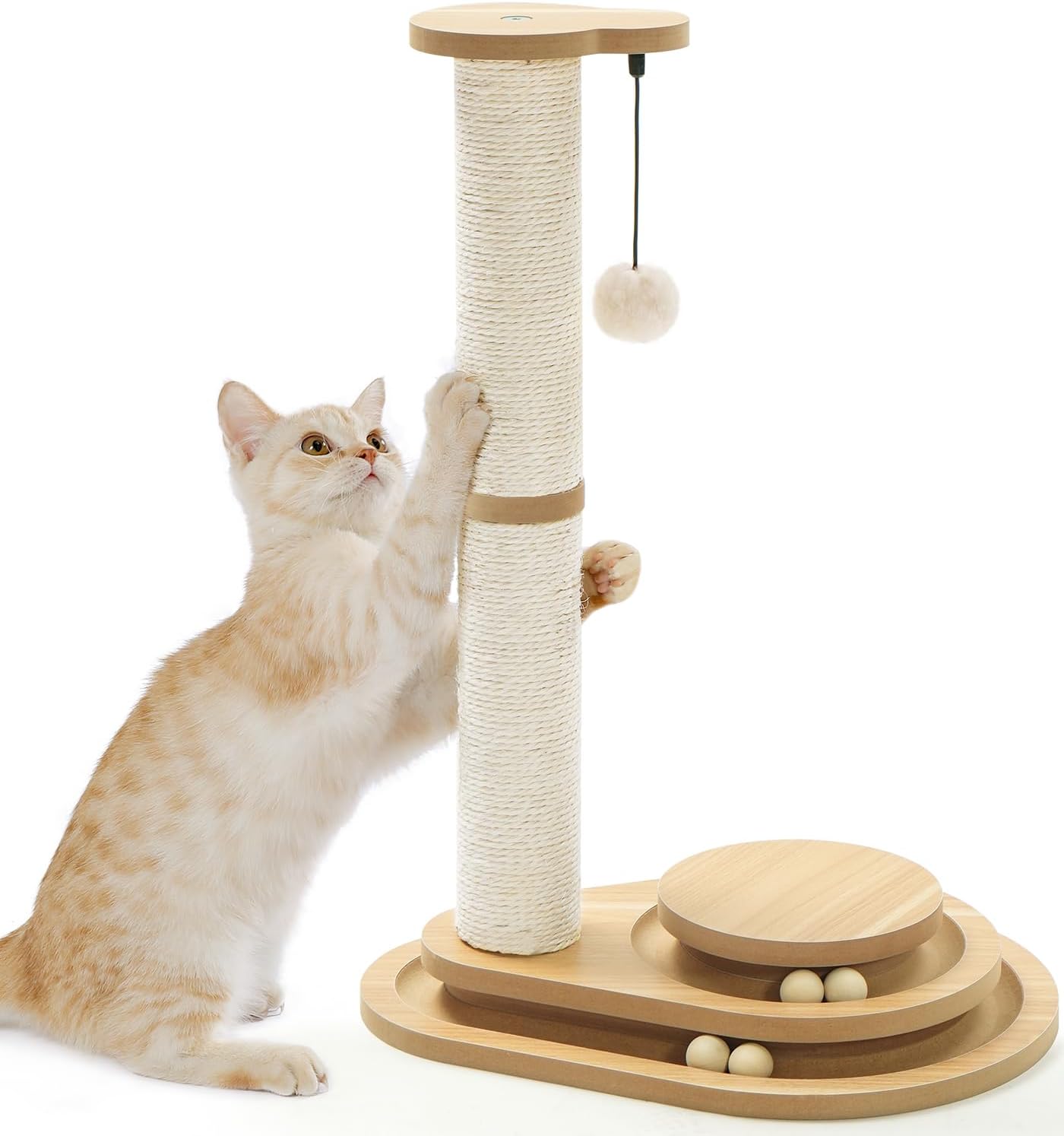 Interactive Cat Scratching Post with Wooden Ball Track for Cats