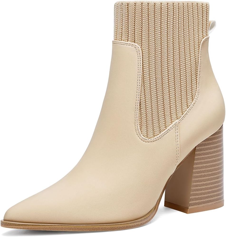 Coutgo Women Ankle Boots with Chunky Stacked High Heel Design