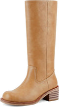 Women's Knee High Boots Square Toe Chunky Block Heel (Style K6XD)