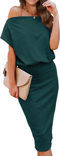 Off Shoulder Ribbed Midi Bodycon Dress - Slim Fit Party Wear