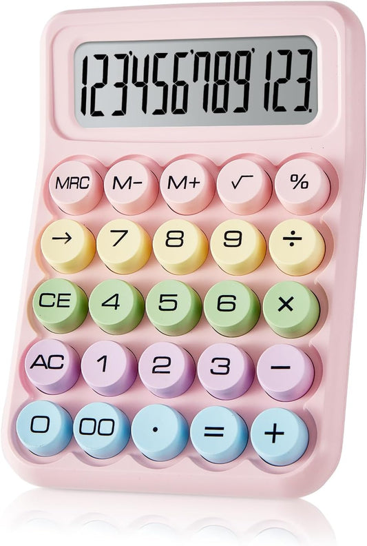 Pink 12-Digit LCD Desktop Calculator - Easy Press Buttons
