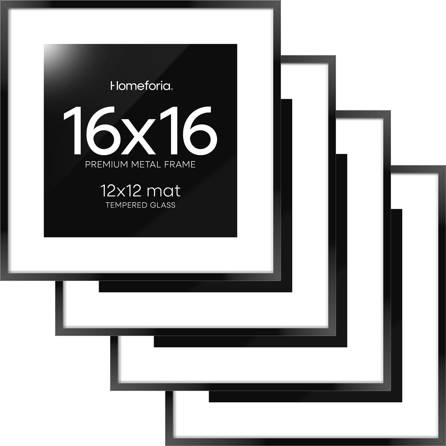 16x16 Picture Frame Black - High End Metal Square Frame Set