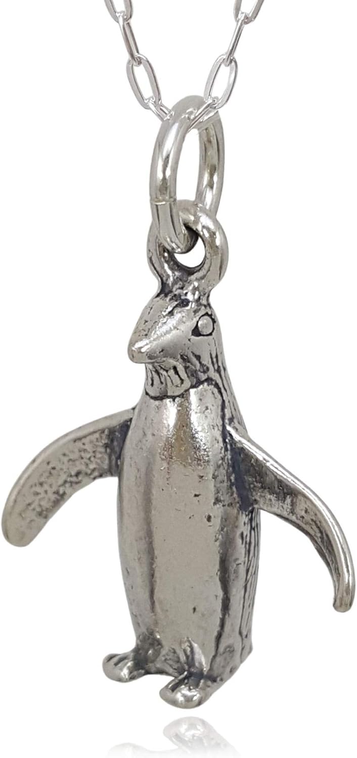 Sterling Silver Penguin Charm Necklace - Unique 3D Design