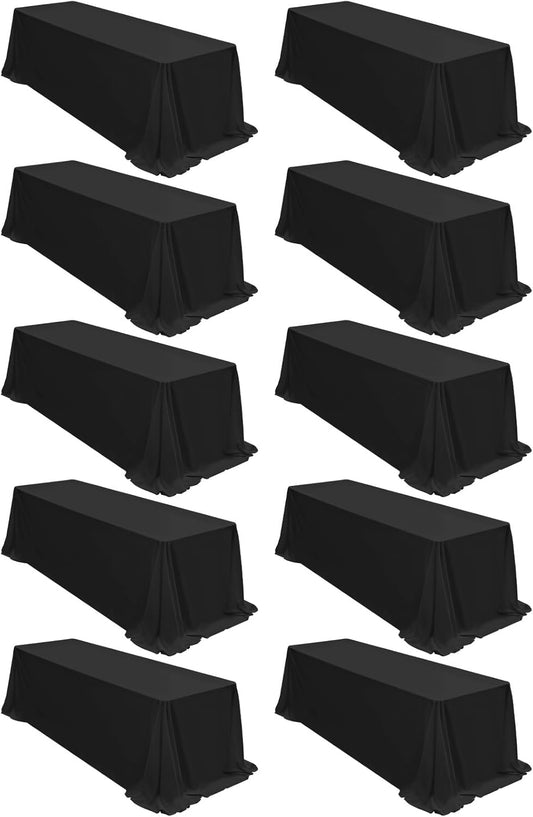 10 Packs Black Polyester Tablecloths for 8ft Rectangle Tables