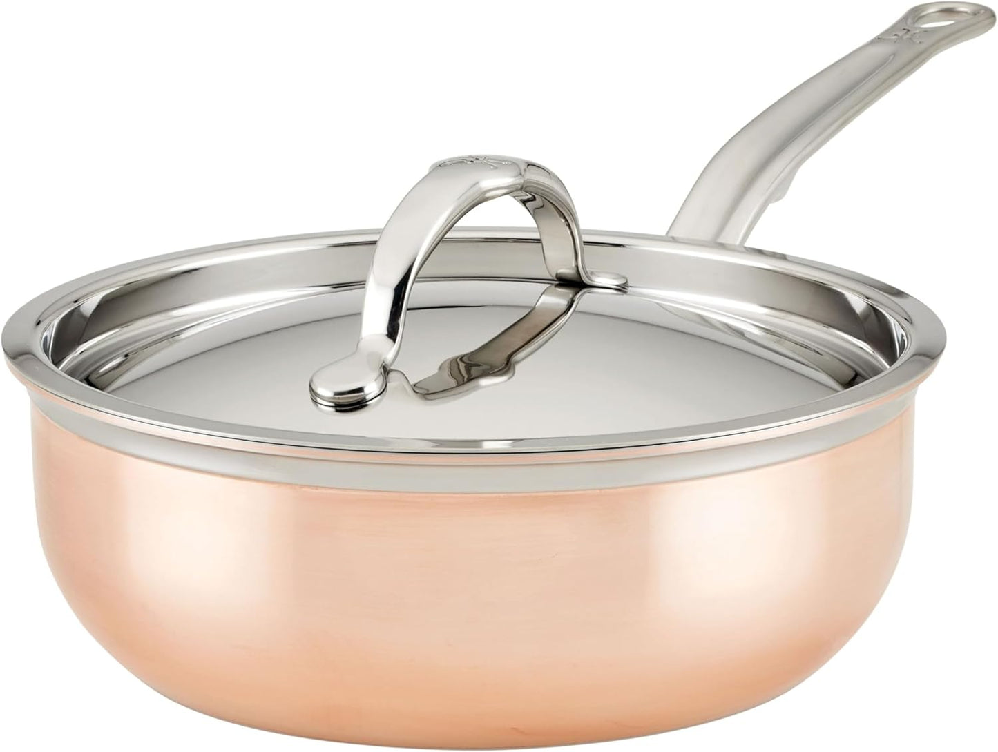 Copper Saucier Pan with Lid - Induction Compatible 2-Quart