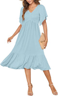 AUSELILY Women's Summer Empire Waist Smocked Midi Dress - Flowy aims