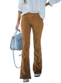 Sidefeel Women's Corduroy Flare Pants Elastic Waist Bell Bottom thick