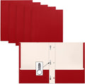 Red Paper 2-Pocket Folders with Prongs, 50 Pack - Matte Finish