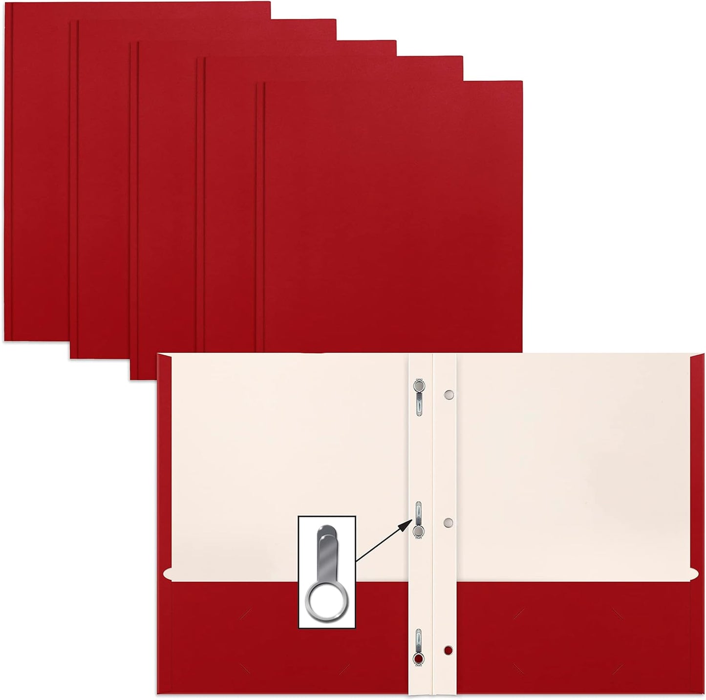 50 Pack Red Paper Folders with Fasteners