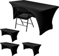Nasitos 4 Pack Black Tablecloth 8 ft Fitted Spandex Covers - Clean