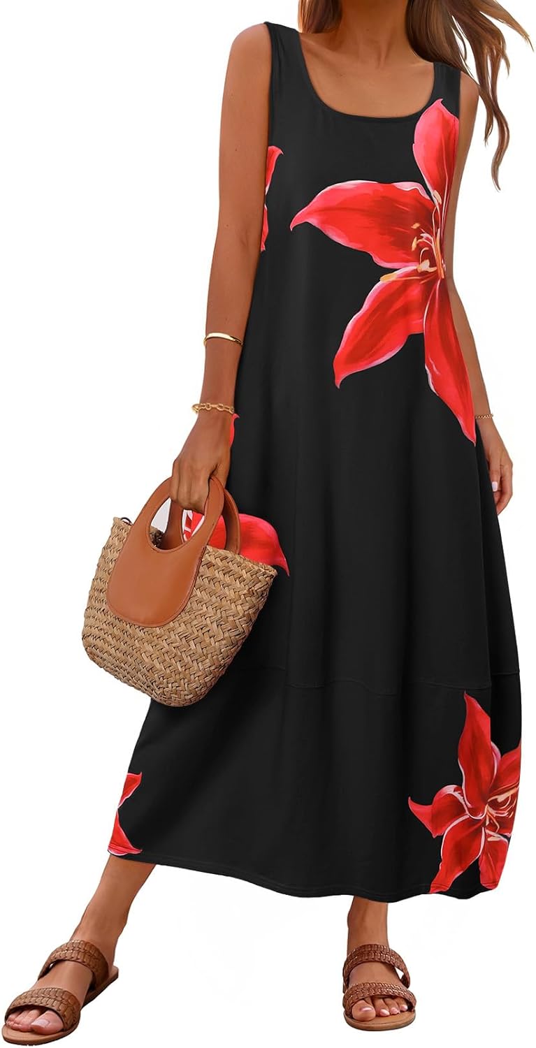 MEROKEETY Women's Casual Maxi Sundress for Summer Beach Fun