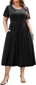 Plus Size Casual Short Sleeve Dress with Pockets for Women