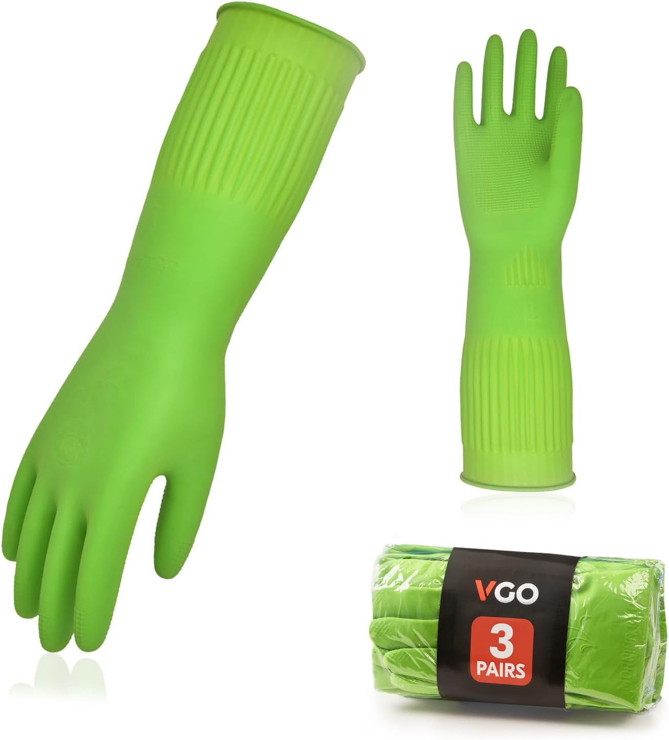 3-Pairs Long Sleeve Dishwashing Gloves - Latex - Multi-Purpose