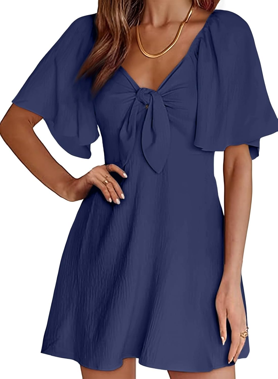Dokotoo Womens Dresses Deep V Neck Elegant Bow Tie Mini Dress