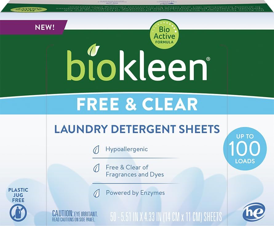 Biokleen Eco-Friendly Laundry Sheets - Hypoallergenic, Stain Remover, 100 Loads