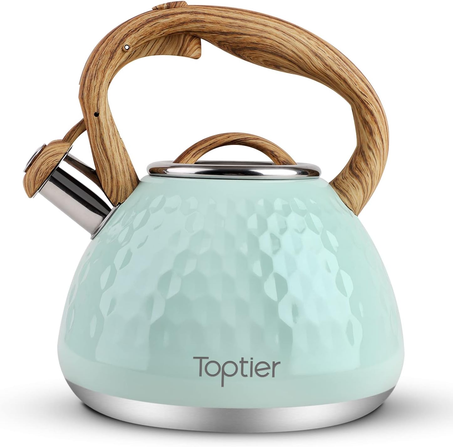 Toptier Whistling Tea Kettle with Wood Pattern Handle Design