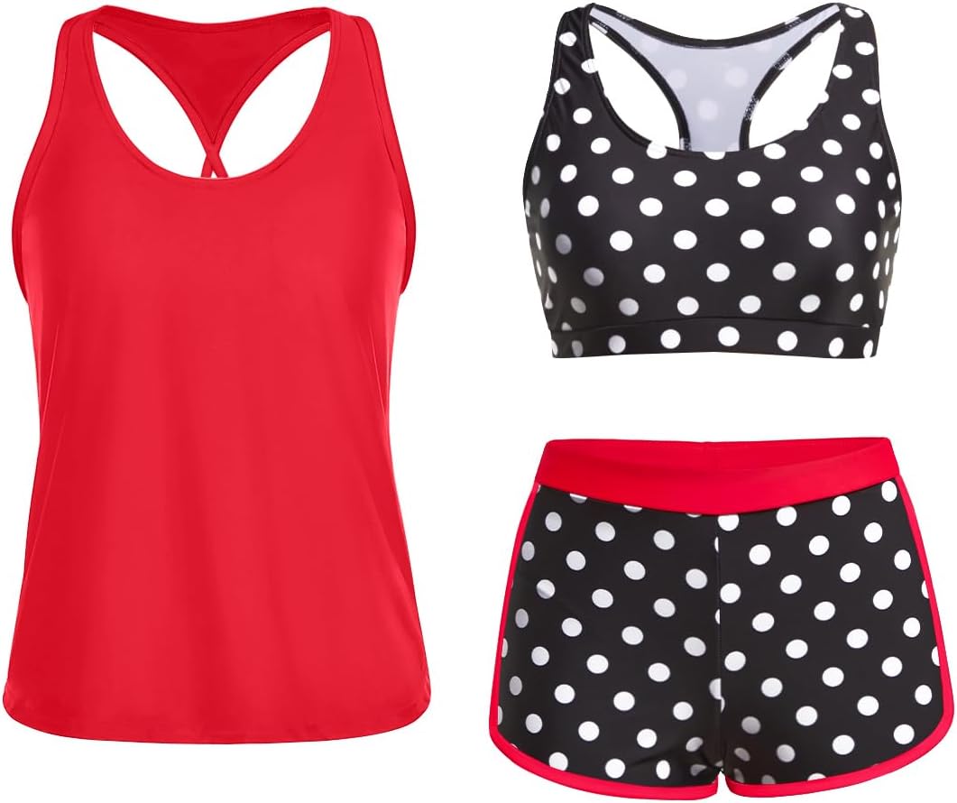 Yonique 3 Piece Athletic Tankini Swimsuits for Women with Shorts