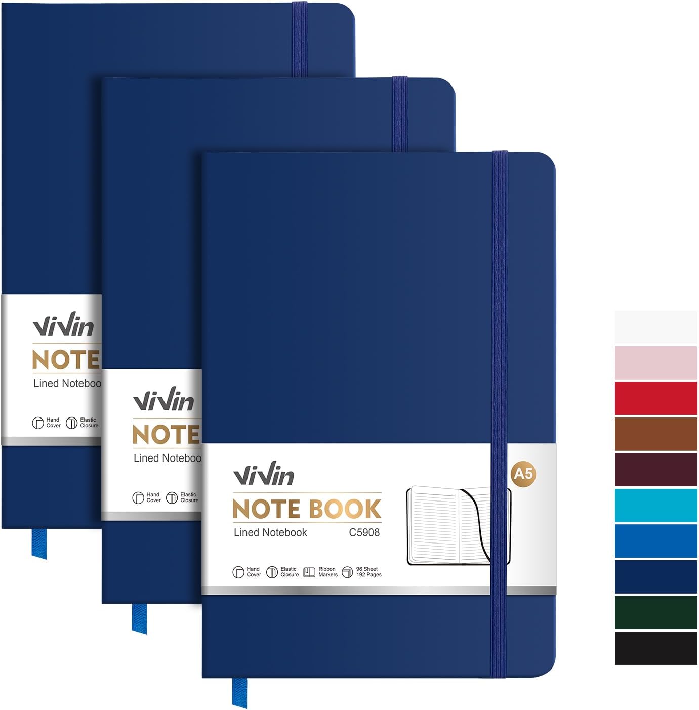 ViVin 3 Pack Journal Notebooks | 192 Pages | A5 College Ruled | Business, School, Writing
