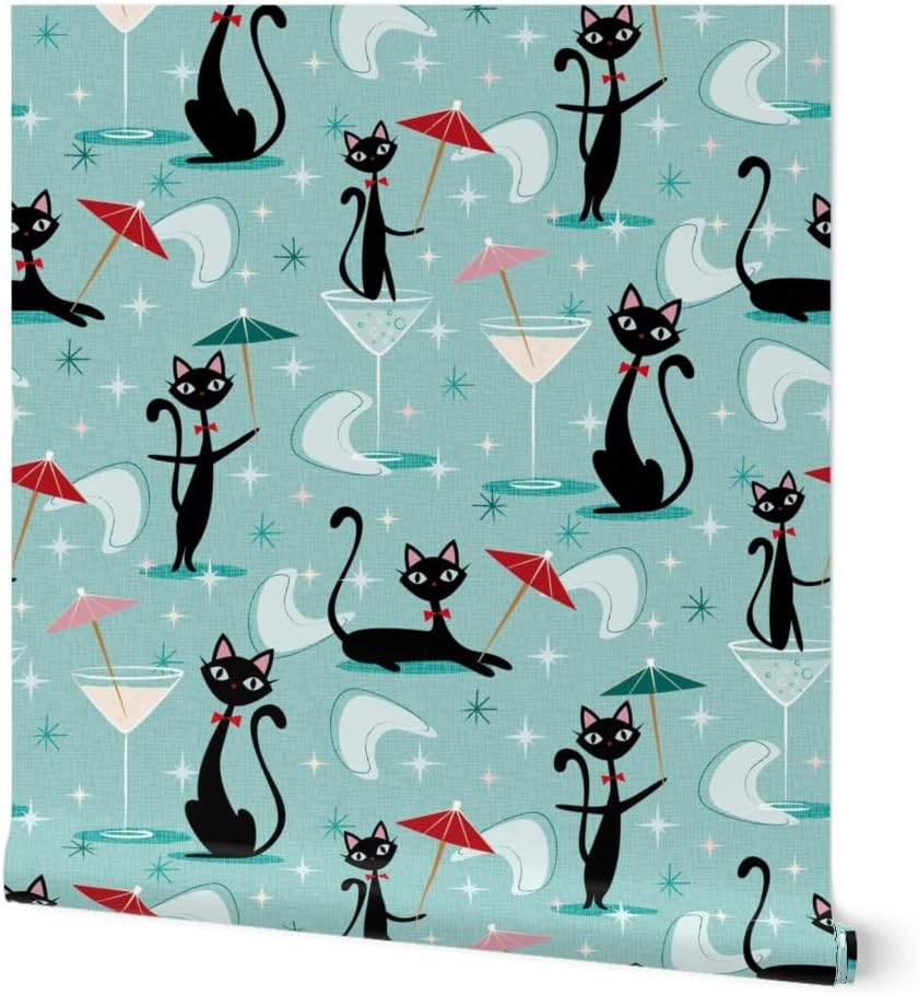 Retro Cats Cocktail Umbrella Peel & Stick Wallpaper