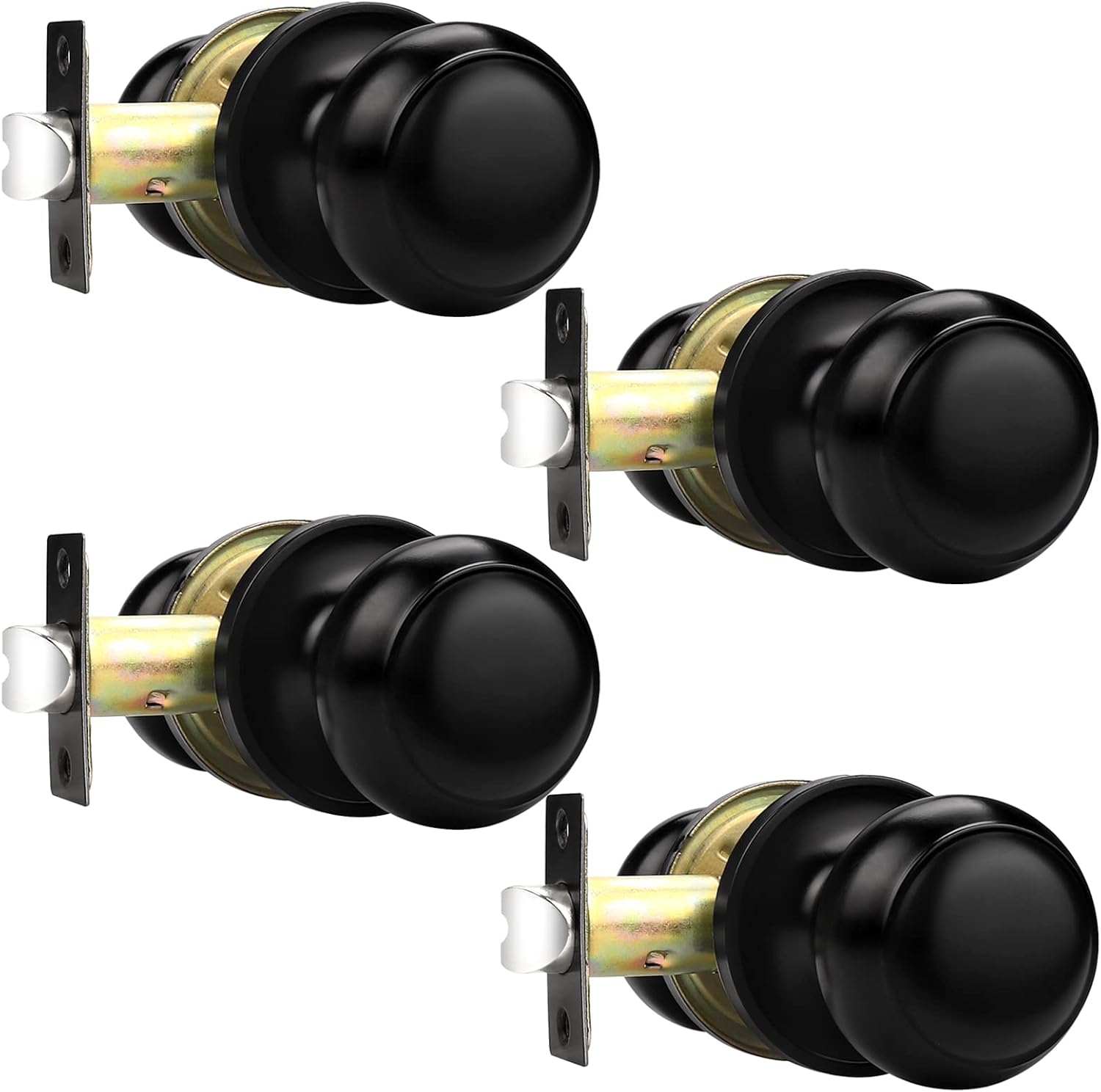 Probrico Hall/Closet Door Knobs in Flat Black Finish, 4 Pack