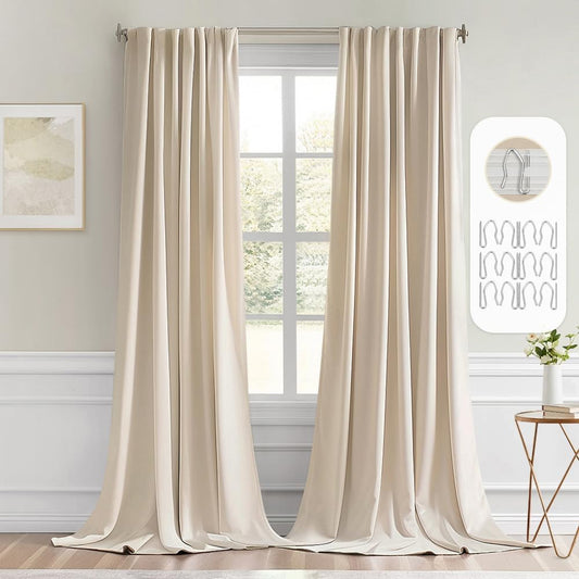 MIULEE Back Tab Cream Beige Curtains 105 Inch Long for Home