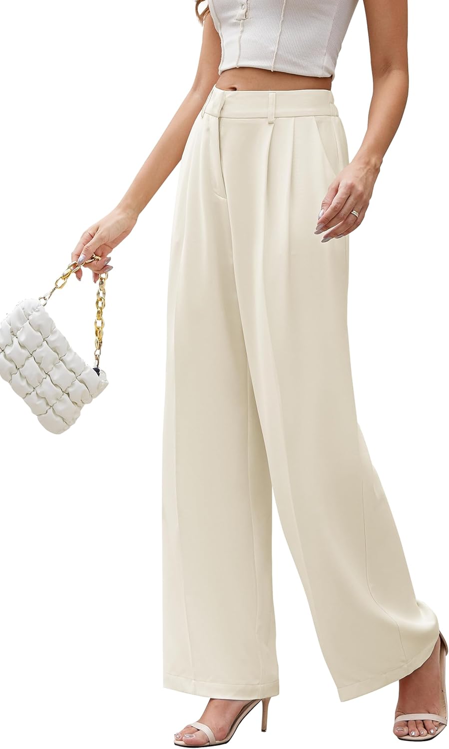 FUNYYZO Women Suit Pants Wide Leg High Elastic Waisted Trousers