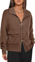 Fisoew Women's Zip up Sweatshirt Collared Neck Lightweight Jacket soft